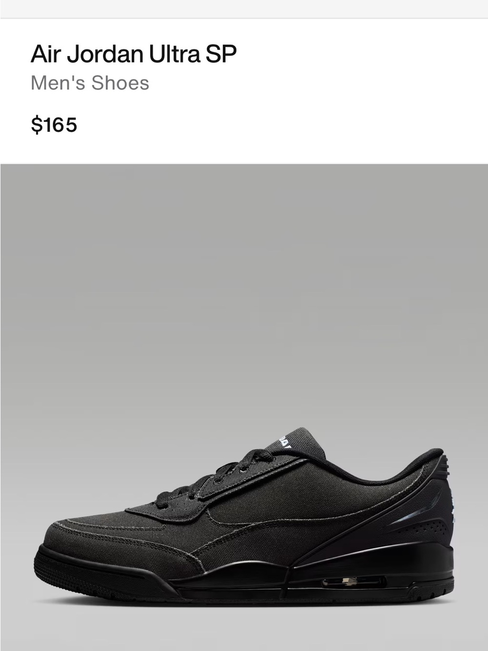 Jordan Kids Black Low-Top Sneaker with Light Gray Laces